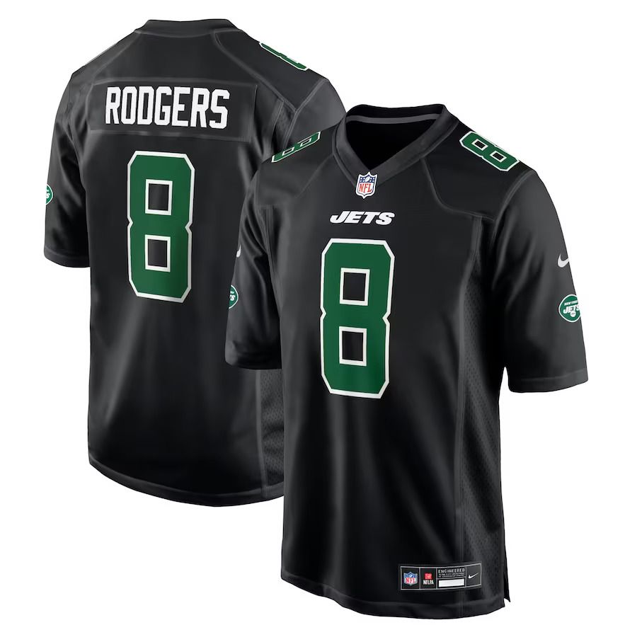 Men New York Jets 8 Aaron Rodgers Nike Black Fashion Game NFL Jersey